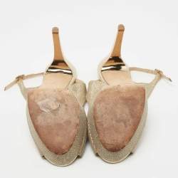 Pre Owned Jimmy Choo Gold Glitter Nova Peep Toe Slingback Sandals Size 41