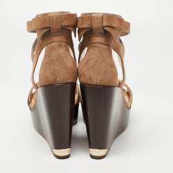 مملوكة مسبقًا Jimmy Choo Brown Suede Platform Wedge Sandals Size 39