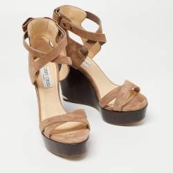 مملوكة مسبقًا Jimmy Choo Brown Suede Platform Wedge Sandals Size 39