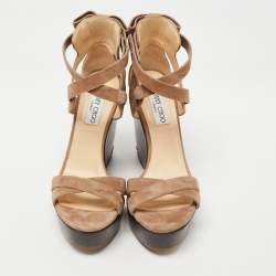 مملوكة مسبقًا Jimmy Choo Brown Suede Platform Wedge Sandals Size 39