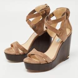 مملوكة مسبقًا Jimmy Choo Brown Suede Platform Wedge Sandals Size 39