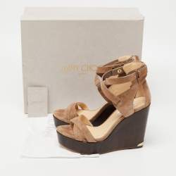 مملوكة مسبقًا Jimmy Choo Brown Suede Platform Wedge Sandals Size 39