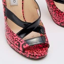 Jimmy Choo Pink Leopard Print Patent Leather Open Toe Pumps Size 39