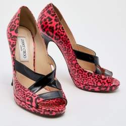 Jimmy Choo Pink Leopard Print Patent Leather Open Toe Pumps Size 39