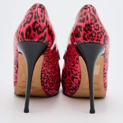 Jimmy Choo Pink Leopard Print Patent Leather Open Toe Pumps Size 39