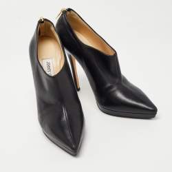 Pre Owned Jimmy Choo Black Leather Zip Booties Size 37