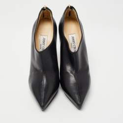 Pre Owned Jimmy Choo Black Leather Zip Booties Size 37