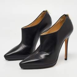 Pre Owned Jimmy Choo Black Leather Zip Booties Size 37
