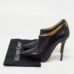 Pre Owned Jimmy Choo Black Leather Zip Booties Size 37