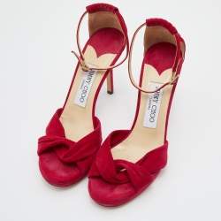 Pre Owned Jimmy Choo Magenta Pink Suede Criss Cross Ankle Strap Sandals Size 36.5