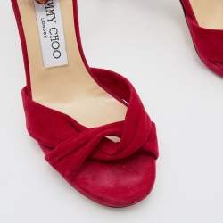 Pre Owned Jimmy Choo Magenta Pink Suede Criss Cross Ankle Strap Sandals Size 36.5