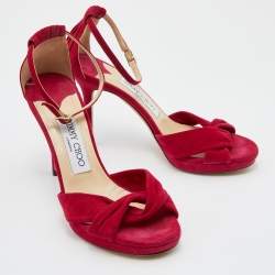 Pre Owned Jimmy Choo Magenta Pink Suede Criss Cross Ankle Strap Sandals Size 36.5