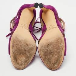 Pre Owned Jimmy Choo Purple Suede Hitch Ankle Tie Sandals Size 36