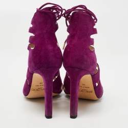 Pre Owned Jimmy Choo Purple Suede Hitch Ankle Tie Sandals Size 36