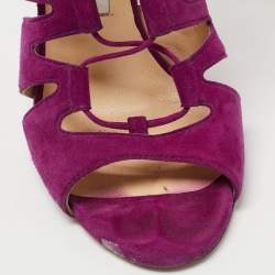 Pre Owned Jimmy Choo Purple Suede Hitch Ankle Tie Sandals Size 36