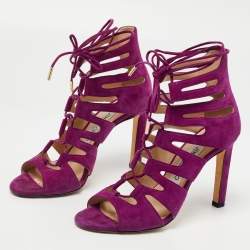 Pre Owned Jimmy Choo Purple Suede Hitch Ankle Tie Sandals Size 36