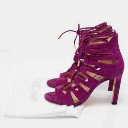 Pre Owned Jimmy Choo Purple Suede Hitch Ankle Tie Sandals Size 36