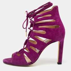 Jimmy Choo Purple Suede Hitch Ankle Tie Sandals Size 36