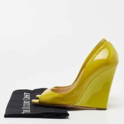 Jimmy Choo Yellow Patent Leather Bello Peep Toe Wedge Pumps Size 38