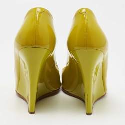 Jimmy Choo Yellow Patent Leather Bello Peep Toe Wedge Pumps Size 38