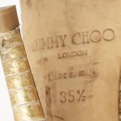 مملوكة مسبقًا Jimmy Choo Gold Python Embossed Leather Peep Toe Platform Nova Slingback Pumps Size 35.5