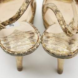مملوكة مسبقًا Jimmy Choo Gold Python Embossed Leather Peep Toe Platform Nova Slingback Pumps Size 35.5