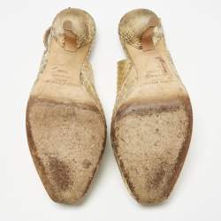 مملوكة مسبقًا Jimmy Choo Gold Python Embossed Leather Peep Toe Platform Nova Slingback Pumps Size 35.5