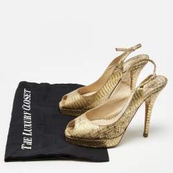 مملوكة مسبقًا Jimmy Choo Gold Python Embossed Leather Peep Toe Platform Nova Slingback Pumps Size 35.5