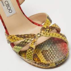 مملوكة مسبقًا Jimmy Choo Multicolor Python Embossed Leather Ankle Straps Open Toe Sandals Size 37