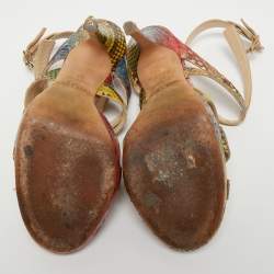 مملوكة مسبقًا Jimmy Choo Multicolor Python Embossed Leather Ankle Straps Open Toe Sandals Size 37