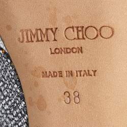 Pre Owned Jimmy Choo Metallic Silver Coarse Glitter Platform Slingback Pumps Size 38