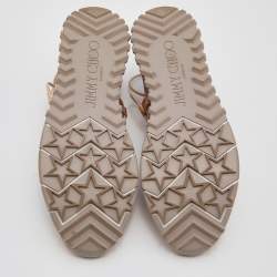 Pre Owned Jimmy Choo Metallic Beige Leather and Mesh Slip On Low Top Sneakers Size 38