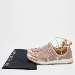 Pre Owned Jimmy Choo Metallic Beige Leather and Mesh Slip On Low Top Sneakers Size 38