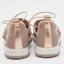 Pre Owned Jimmy Choo Metallic Beige Leather and Mesh Slip On Low Top Sneakers Size 38