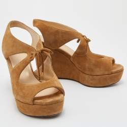 Jimmy Choo Brown Suede Naymee Platform Wedge Sandals Size 39.5