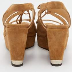 Jimmy Choo Brown Suede Naymee Platform Wedge Sandals Size 39.5