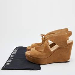 Jimmy Choo Brown Suede Naymee Platform Wedge Sandals Size 39.5