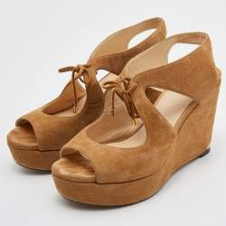 Jimmy Choo Brown Suede Naymee Platform Wedge Sandals Size 39.5
