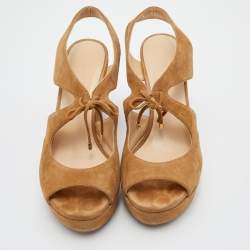 Jimmy Choo Brown Suede Naymee Platform Wedge Sandals Size 39.5