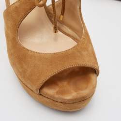 Jimmy Choo Brown Suede Naymee Platform Wedge Sandals Size 39.5