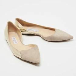Pre Owned Jimmy Choo Grey/Gold Suede and Leather D'orsay Ballet Flats Size 40