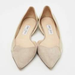 Pre Owned Jimmy Choo Grey/Gold Suede and Leather D'orsay Ballet Flats Size 40
