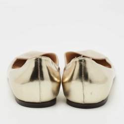 Pre Owned Jimmy Choo Grey/Gold Suede and Leather D'orsay Ballet Flats Size 40