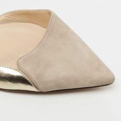 Pre Owned Jimmy Choo Grey/Gold Suede and Leather D'orsay Ballet Flats Size 40