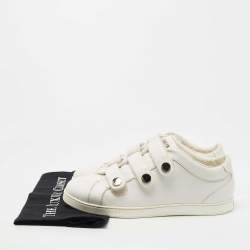 Pre Owned Jimmy Choo White Leather NY Studded Strap Low Top Sneakers Size 40.5