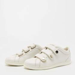 Pre Owned Jimmy Choo White Leather NY Studded Strap Low Top Sneakers Size 40.5