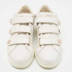 Pre Owned Jimmy Choo White Leather NY Studded Strap Low Top Sneakers Size 40.5