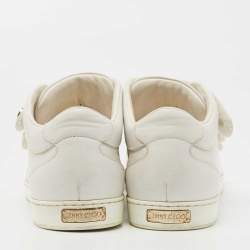 Pre Owned Jimmy Choo White Leather NY Studded Strap Low Top Sneakers Size 40.5