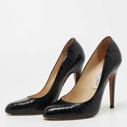 Pre Owned Jimmy Choo Black Croc Embossed Leather Round Toe Pumps Size 39