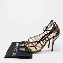 Pre Owned Jimmy Choo Multicolor Patent and Water Snakeskin Sandals Size 39.5